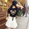 Black Hollow Heart Back Keyhole Hollow Cut Out Ribbon Top SD00035