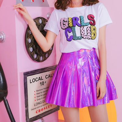 Purple/Silver Metallic Laser High Waist Skirt SD01930