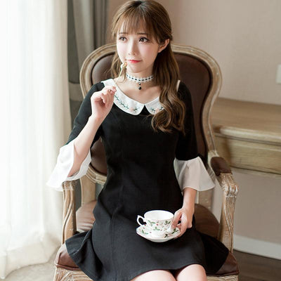 Japanese sweet black embroidered dress SD00666