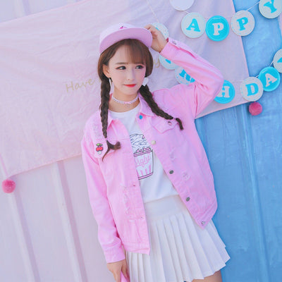 Sweet Pink Cherry Short Denim Jacket SD00114