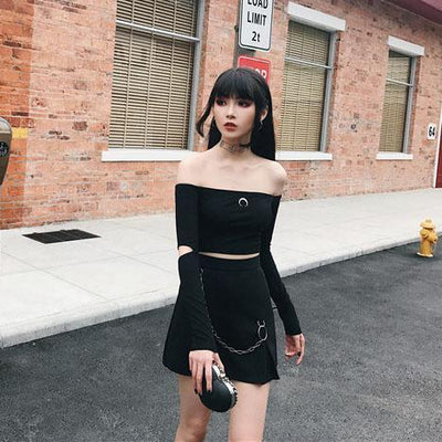 Pleated Black Chain High Waist Skirt SD01165