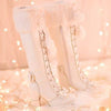 Sweet Pink/White Bow Tie Rabbit Fur High Heeled Boots Shoes SD01548