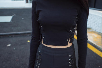 Black Side Cross Straps Shirt SD01060
