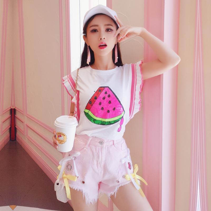 Sweet Pink Hole Ring Ribbon Shorts Pants SD01902