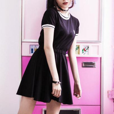 Embroidered Ghost Black Dress SD00257