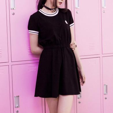 Embroidered Ghost Black Dress SD00257