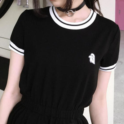 Embroidered Ghost Black Dress SD00257