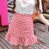 Red Plaid Side Corset Strings High Waist Skirt SD01899