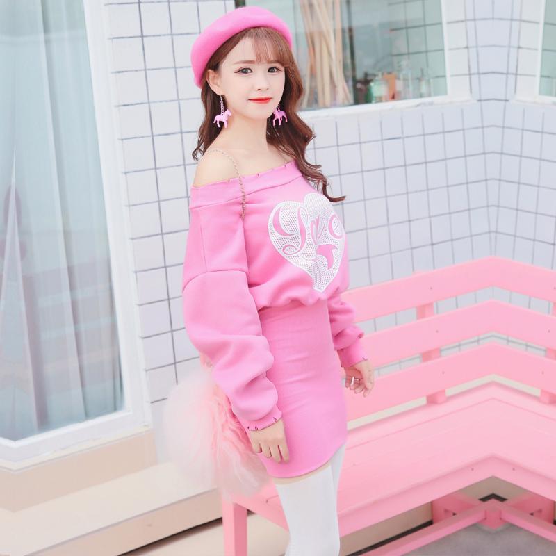 Korean Pink Love Shoulder less Slim Waist Dress SD01220