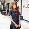 Japanese Navy Blue Red Ribbon Bow Sailor School Uniform Set SD01976