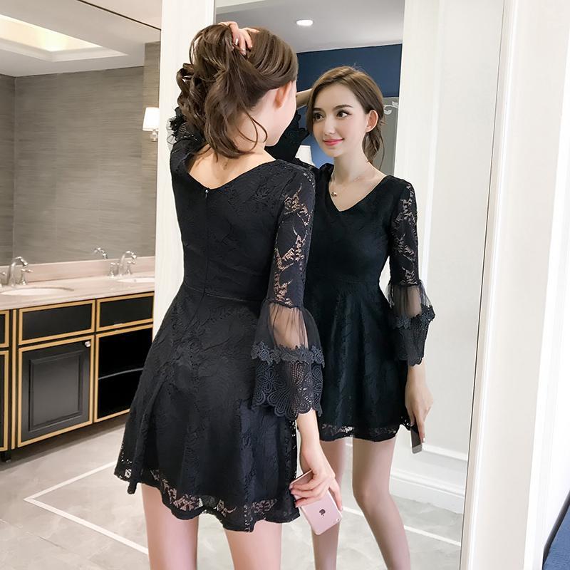 Slim thin lantern sleeves lace dress SD00973
