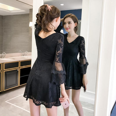 Slim thin lantern sleeves lace dress SD00973