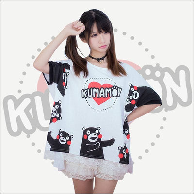 Kumamon Cute Kawaii White Black Bear Anime Loose T-Shirt Ver 2. SD01448