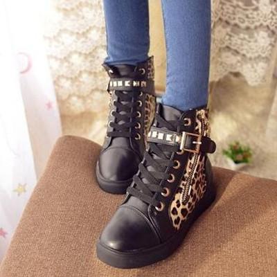 Hot Black/White Leopard Straps Studs Sneakers Canvas Shoes SD02313