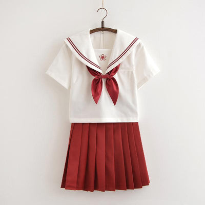 Japanese red sailor flower embroidered school uniform t-shirt/skirt SD00840