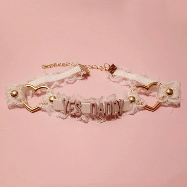 Kawaii "Yes Daddy" Heart Rings Lace Choker SD01714