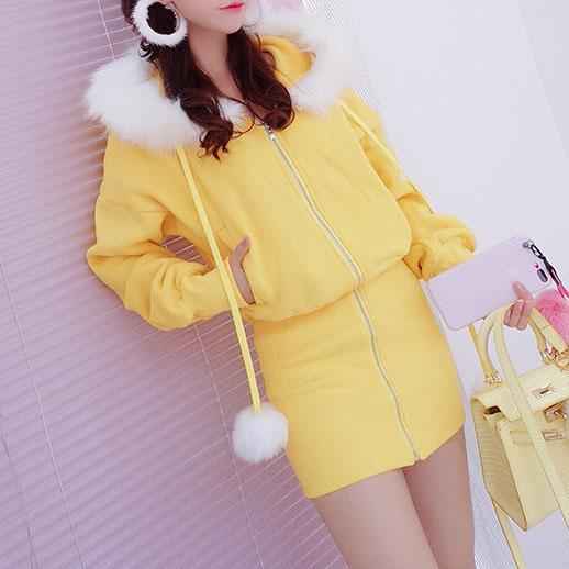 Fur Hoodie Zipper Sweater Dress SD00264