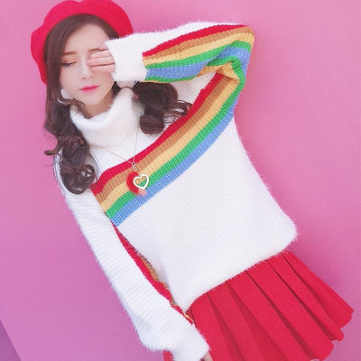 Korean Winter Warm Rain Bow Knitted Sweater SD01561