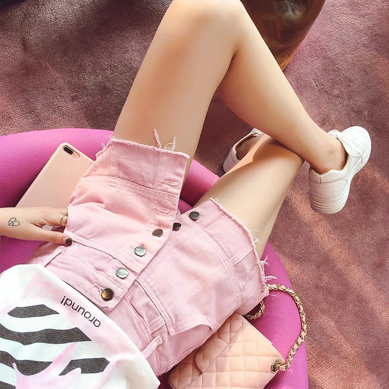 Korean Summer Pink Buttons Thin Denim Shorts SD02431