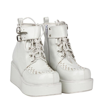 White Heavy Buckle Strap High Platform Boots Shoes SD00216