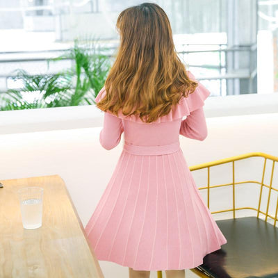 Korean sweet pink striped pleated dress SD00670