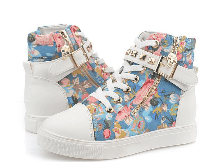 Hot Floral Straps Studs Sneakers Canvas Shoes SD02314