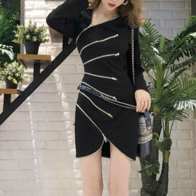 Black Zipper Slim Dress SD00379