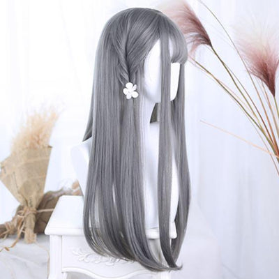 Japanese Harajuku Lolita Grey Silver Long Straight Wig SD02304