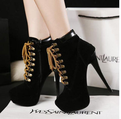 High Heel Cross Strap Martin Boots High Heel Shoes SD01953