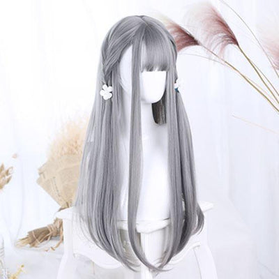 Japanese Harajuku Lolita Grey Silver Long Straight Wig SD02304