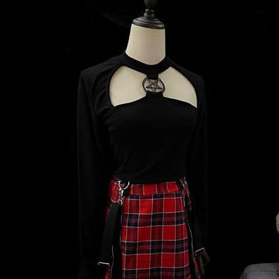 Pentagram Pendant Cute Out Chest Shirt SD00385