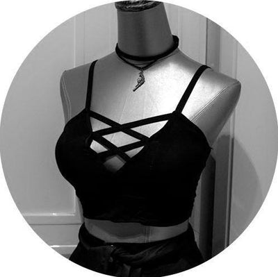 Dark black Punk Cross Straps Corset Top SD02273