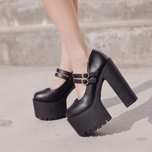 Black Double Strap Buckle High-Heel Shoes SD00154