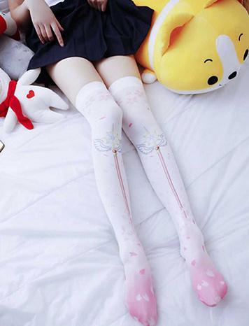 Cardcaptor Sakura Winged Staff Sakura Blossom Printed Knee Socks SD01620