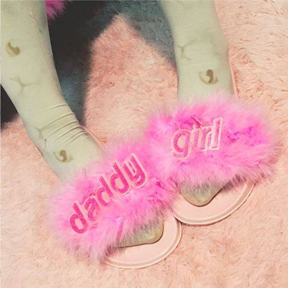 Kawaii Daddy Girl/Pretty Bitch Furry Pink Slippers Shoes SD01715