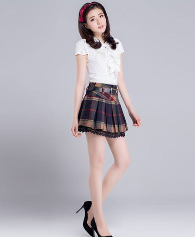 Korean Winter Grid Pleated Skirt SD01696