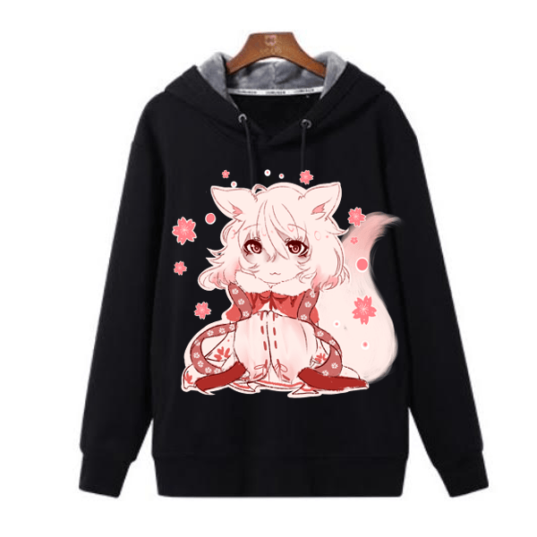 Japanese Winter Sakura Fox Chibi Hoodie Sweater SD02645