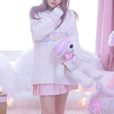 Rainbow Stripes Loose Thin Knitted Sweater SD00408