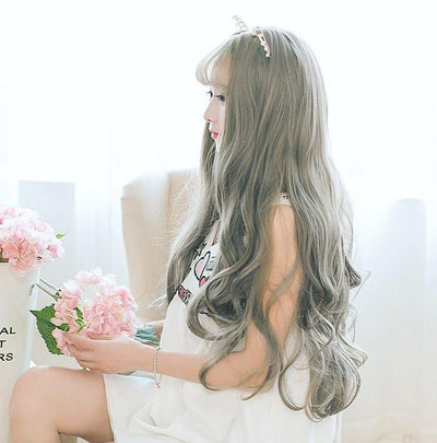 Harajuku Smoke Gray Curly Long Wave Wig SD00656