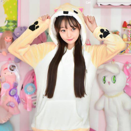 Kawaii Shiba Inu Dog Puppy Ears and Tail Hoodie Long Sleeve Sweatshirt Sweater SD01535