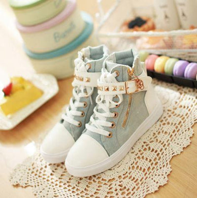 Hot Mint Green Straps Studs Sneakers Canvas Shoes SD02311