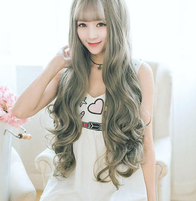 Harajuku Smoke Gray Curly Long Wave Wig SD00656