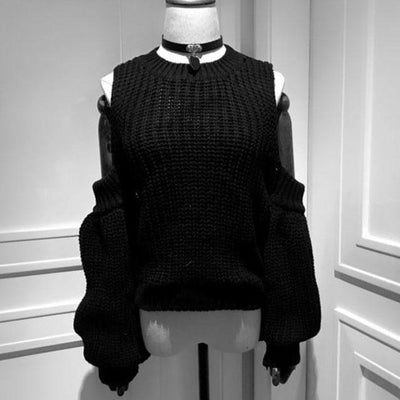 Japanese Harajuku Open Shoulder Sleeve Loose Knitted Sweater SD01313