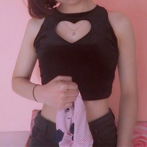 Black Heart Keyhole Hollow Cut Out Tank Top SD00828