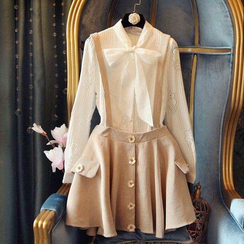 Japanese Corduroy Flower Suspender Skirt SD01650