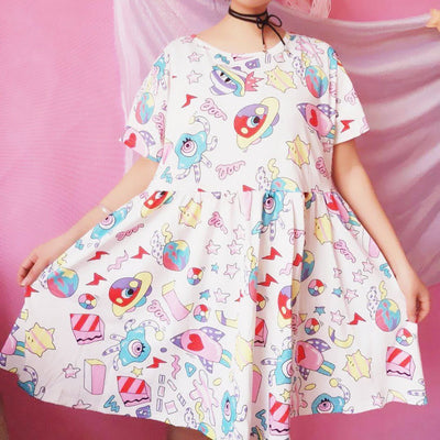 Kawaii Printed Alien UFO Dress SD02551