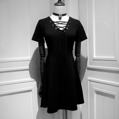 Japanese harajuku black slim v-neck dress SD01071