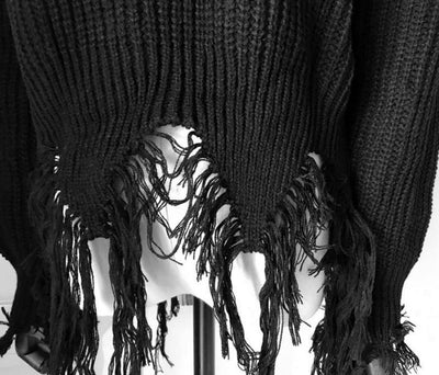 Japanese harajuku black ripped tassel knit sweater SD01062