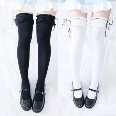 Lace Ribbon Thigh High Tight Socks SD00287