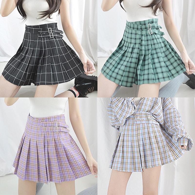 Plaid Double Strap High Waist Skirt SD00375